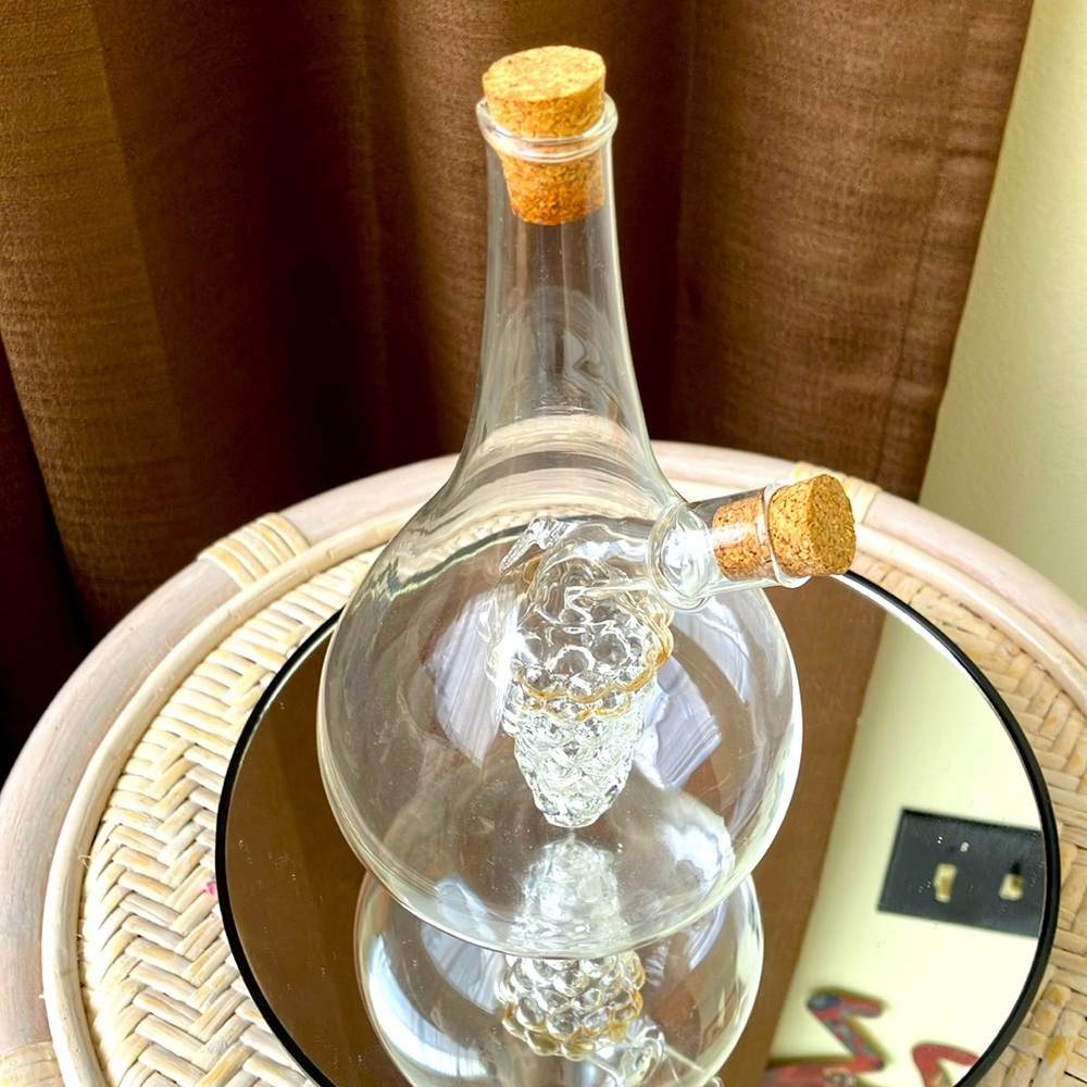 VINTAGE CRUET DUEL OIL CHAMBER & VINEGAR BLOWN GLASS INNER GRAPE  FOR  VINEGAR